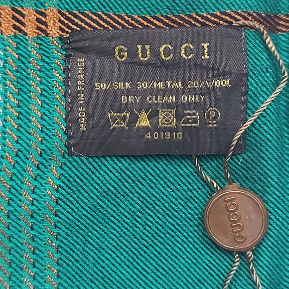 Gucci Vintage Green Dual-Tone Monogram Orange Stripe Reversible Shawl Wrap Scarf - Picture 15 of 15